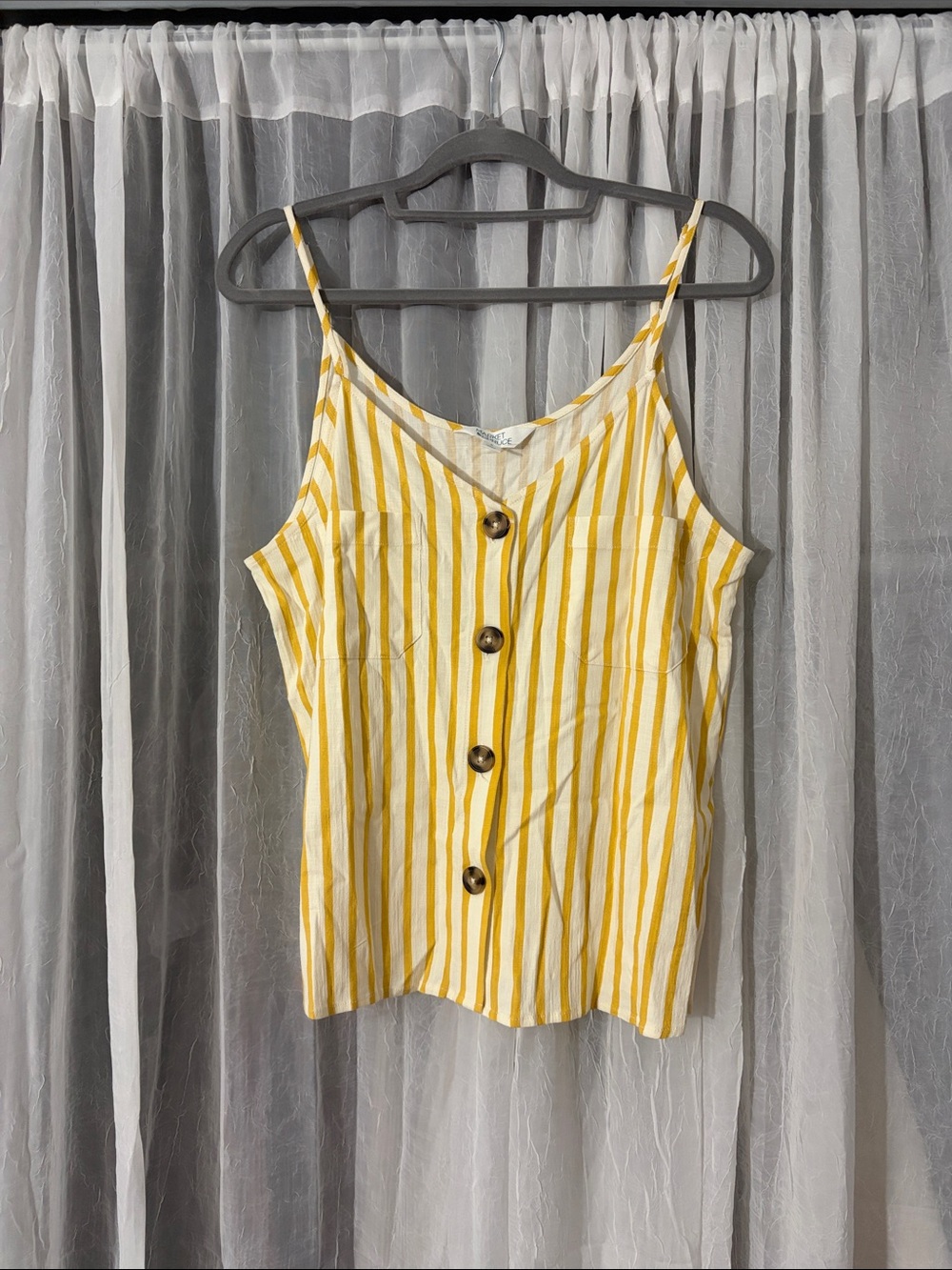 Market & Spruce Yellow and White Striped Button-Front Cami